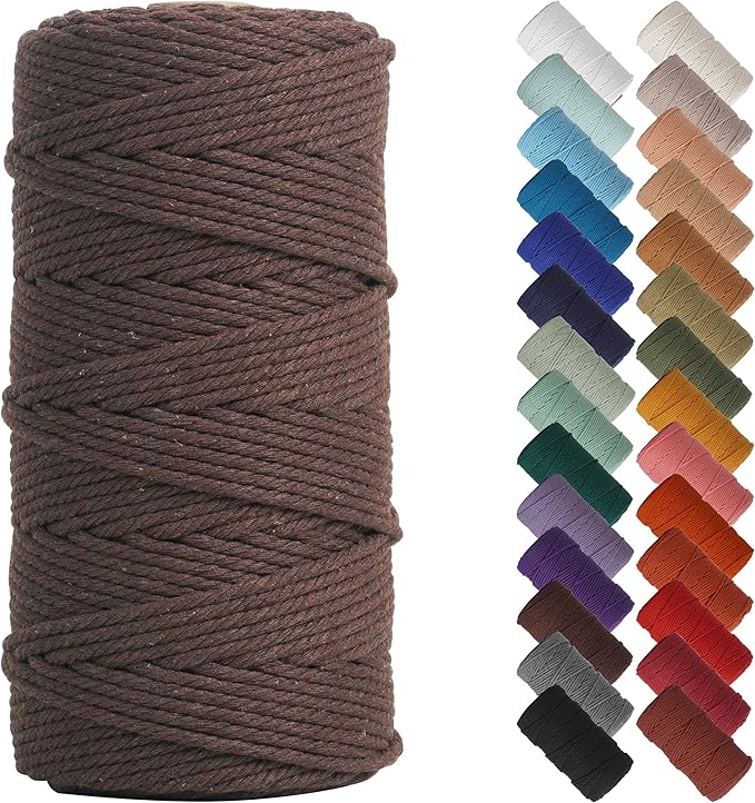 NOANTA Dark Coffee Macrame Cord 3mm x 220yards, Colored Macrame Rope Cotton Rope Macrame Yarn, Colorful Cotton Craft Cord for Wall Hanging, Plant Hangers, Crafts, Knitting