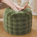 LIFEREVO Faux Rabbit Fur Round Inflatable Pouf Ottoman, 20" X 16" Plush Fuzzy Waffle Bubble Floor Poufs Foot Rest for Living Room Bedroom, Furry Pouf Foot Stool Home Decor, Anti-Slip, Sage Green