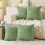 Set of 4 Sage Green Decorative Throw Pillow Covers 18x18 Inch Corduroy Pillow Covers for Bed Couch Sofa Living Room Soft Square Cushion Cases