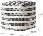 GDFStudio Boho Handmade Fabric Cube Pouf Ottoman Foot Stool - Bean Bag Floor Chair - Foot Rest Couch for Living Room Bedroom,Natural and Black,16" x 16" x 15.75"
