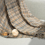 Chenille Throw Blanket for Couch with Tassels,60"X80" Soft Lightweight Knitted Boho Decorative Blankets for Bed and Sofa,Blue and Yellow
