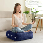 HIGOGOGO 8" Extra Thick Floor Pillow Cushion for Adults, Meditation Cushion Pillow, Large Square Floor Sitting, Tufted Corduroy Cover, for Tatami Living Room or Yoga, 22x22 Inch, 2Pack, Navy