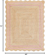 Wave Scalloped Natural Jute Rug - Boho Entryway Runner, Farmhouse Scallop, Light Pink (4'x6')