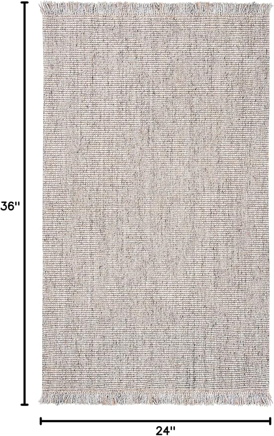 SAFAVIEH Natural Fiber Collection Accent Rug - 2' x 3', Grey & Natural, Handmade Woven Fringe Jute, Ideal for High Traffic Areas in Entryway, Living Room, Bedroom (NF826F)