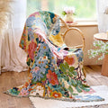 Boho Floral Throw Blanket 60"x80" 100% Cotton Twin Size Bed Blanket with Tassels,Reversible Soft Breathable Lightweight Decorative Flower Blankets for Couch Sofa Farmhouse Decor All Season