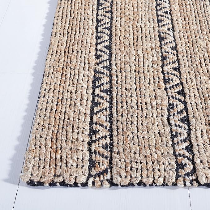 SAFAVIEH Natural Fiber Collection Area Rug - 6' x 9', Black & Natural, Handmade Flat Weave Stripe Jute & Cotton Jute, Ideal for High Traffic Areas in Living Room, Bedroom (NFB655Z)
