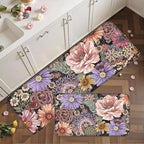 Boho Floral Kitchen Mats for Floor 2PCS Anti Fatigue Mats for Kitchen Floor Cushioned Non Slip Waterproof Memory Foam PVC Kitchen Rugs Set for Sink,Office,Laundry 17.3"x28"+17.3"x47"
