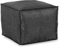 SIMPLIHOME Brody Square Pouf - 18 inch Wide Upholstered Vegan Leather Ottoman in Distressed Black, Boho Footstool, Coffee Table or Extra Seating for Living Room or Bedroom, Assembled