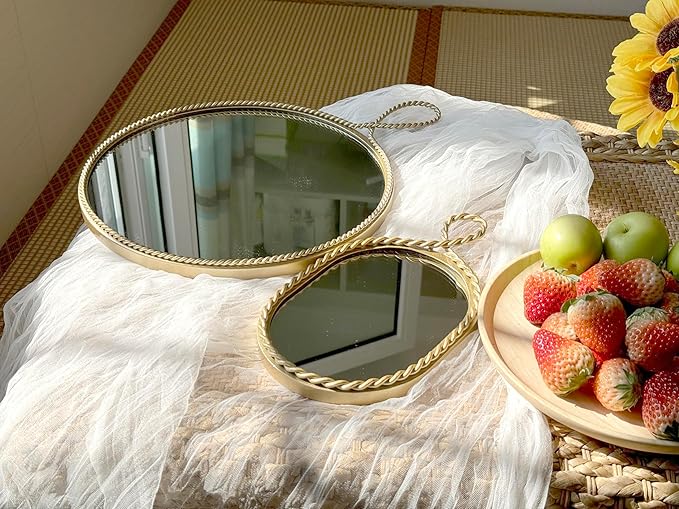 Boho Mirror for Wall Decor - Gold Metal Framed Boho Bedroom Decor - 12 inch