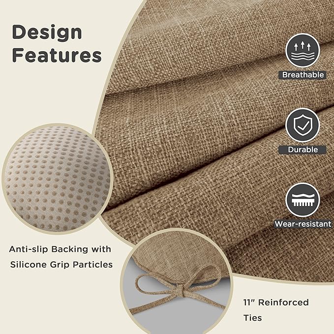 AddGrace Chair Cushions for Dining Chairs Set of 4 Kitchen Seat Cushions with Ties and Non Slip Backing Tufted Indoor Seat Pad for Kitchen Dining Room 18" x 17" x 3" Light Brown