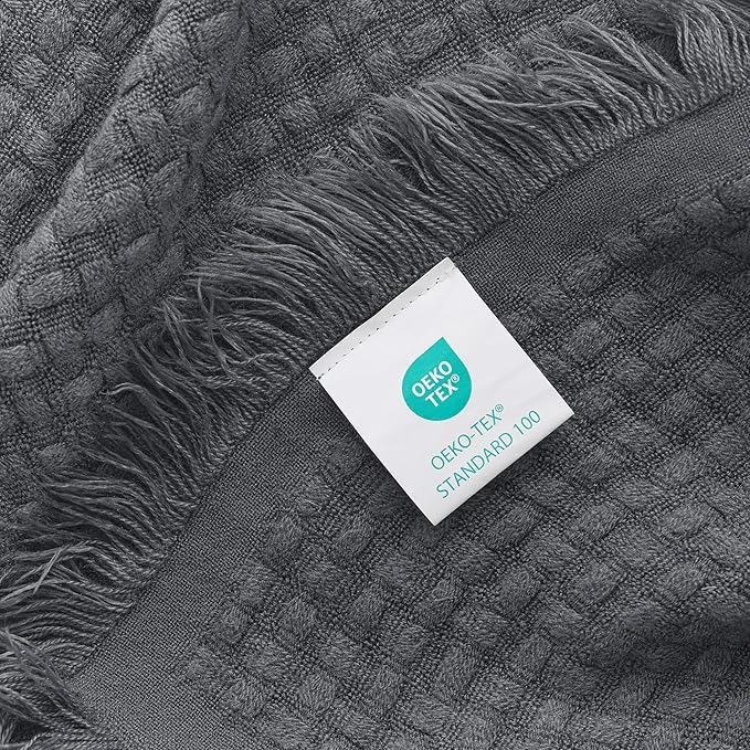 Exclusivo Mezcla Twin Size Knit Blanket with Fringes for Bed, Reversible Super Soft and Warm Woven Boho Throw for All Season, Home Decor, 60"x80", Dark Grey