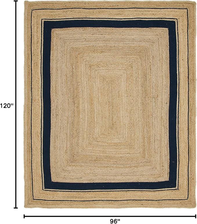 Unique Loom Braided Jute Collection Classic Quality Made Natural Hand Woven with Coastal Design Area Rug (8' 0 x 10' 0 Rectangular, Natural/ Navy Blue)