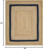Unique Loom Braided Jute Collection Classic Quality Made Natural Hand Woven with Coastal Design Area Rug (8' 0 x 10' 0 Rectangular, Natural/ Navy Blue)