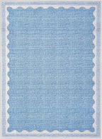 GarveeHome Scalloped Washable Rugs 9x12 Rug for Living Room Non-Slip Solid Blue Modern Minimalism Low-Pile Carpet 9 x 12 Rug for Bedroom Dining Nursery Mat with Rubber Back