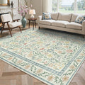 GENIMO 8x10 Washable Area Rug, Non-Slip Vintage Boho Floral Carpet, Soft Low-Pile Thin Living Room Rug for Bedroom, Dining Room, Nursery, Green