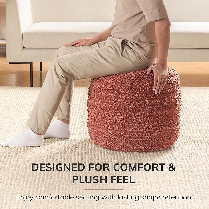 Anji Mountain Pouf Ottoman Foot Rest, Handmade Ottoman Pouf, Comfortable Foot Stool, Decorative Floor Seating for Living Room Decor, Bedroom & Home Décor Accent - Terracotta
