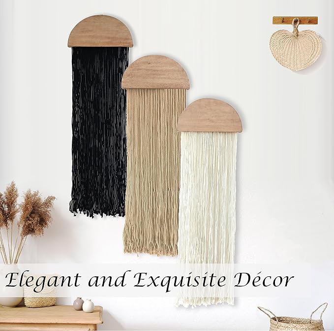Induslyfe Macrame Wall Hanging 3 pcs Tapestry Woven Boho Home Chic Wall decor Bohemian Geometric Art Decor Bedroom Nursery Apartment Dorm Decoration Minimalistic Neutral Beige Black gift Birthday Xmas