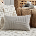 Fancy Homi 2 Packs Neutral Grey Lumbar Decorative Throw Pillow Covers 20x28 Inch for Living Room Couch Bed Sofa, Farmhouse Home Decor, Soft Striped Corduroy Rectangle Accent Cushion Case 50x70 cm