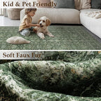 Green Area Rug 3x5 Washable Office Entryway Carpet Soft Vintage Indoor Kitchen Living Room Door Mat Traditional Retro Distressed Throw Small Rug Bedroom Dining Room Bathroom