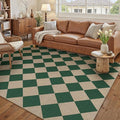 5x7 Checkered Easy Jute Area Rug for Living Room Checkerboard Washable Indoor Outdoor Carpet Farmhouse Patio Office Mat Geometric Non Slip Green Carpet for Backyard Dining Room