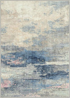 GENIMO 5X7 Washable Modern Area Rugs for Living Room, Non-Slip Low Pile Chenille Print Rug, Soft Rugs for Bedroom Dining Room Home Office, Dusk Tide