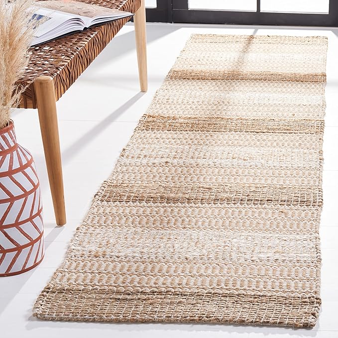 SAFAVIEH Natural Fiber Collection Runner Rug - 2'3" x 8', Ivory & Natural, Handmade Flat Weave Stripe Jute & Cotton, Ideal for High Traffic Areas in Living Room, Bedroom (NFB652A)