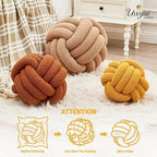 Uvvyui Knot Pillow Ball, Soft Home Decorative Pillows, Round Throw Pillow, Handmade Knotted Plush Pillow, Round Boucle Pillow Cushion (14 Inches Dark Yellow)