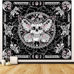 OIOVOIO Skeleton Butterfly Tapestry Skull Mushroom Wall Tapestries Hippie Nature Plants Floral Flower Aesthetic Tapestry Moon Phase Tapestries Wall Hanging for Living Room Dorm (Pink, 59” x 51”)