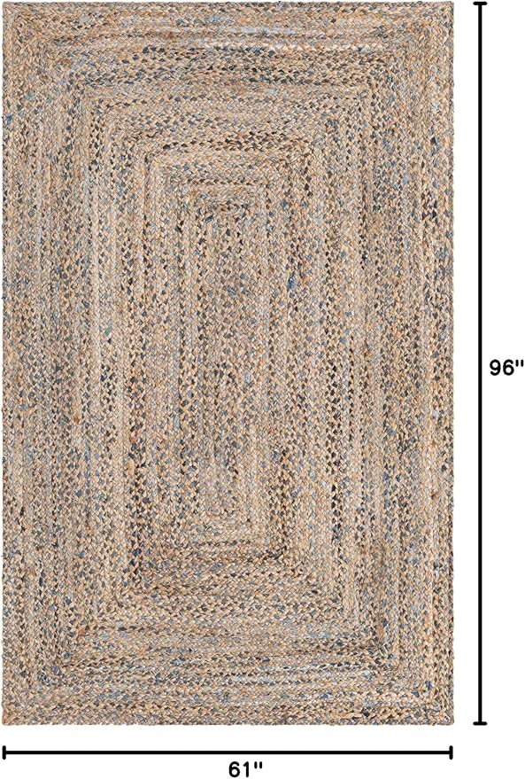 Unique Loom Braided Chindi Collection Casual Modern Blue/Tan Area Rug (5' 0 x 8' 0)