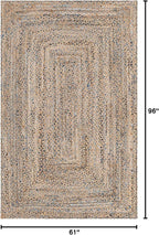 Unique Loom Braided Chindi Collection Casual Modern Blue/Tan Area Rug (5' 0 x 8' 0)