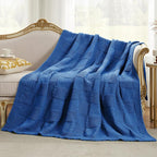 Amélie Home Checkered Chenille Knit Throw Blanket for Couch, Classic Texture Decorative Soft Blanket for Sofa, Chair & Bedroom, 50"x60", Blue