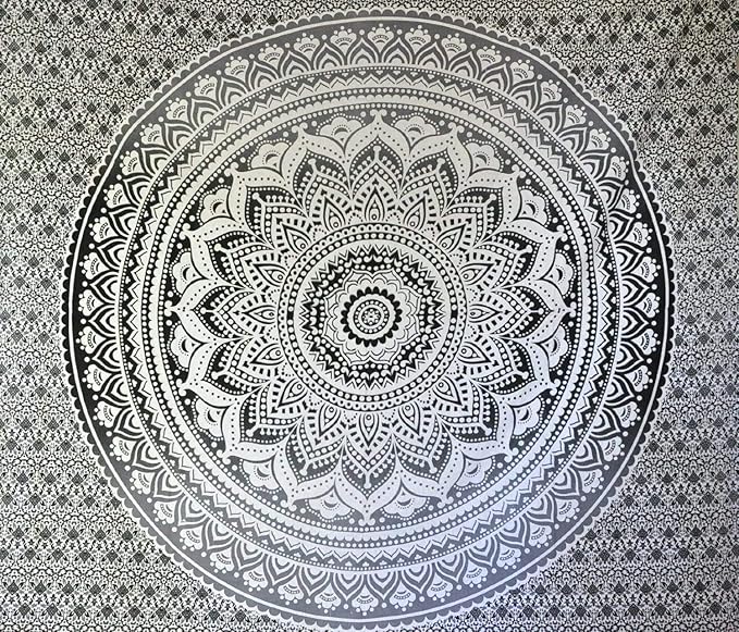 ANJANIYA Ombre Wall Hanging Bohemian Tapestry, Metallic Wall Art Bedspread, Psychedelic Hippie Mandala Dorm Décor for Hanging, Bedding, Beach Coverlet Curtain, Grey Black, 54"X60"