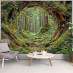 Accnicc Forest Tapestry Green Nature Tree Wall Tapestry for Bedroom Aesthetic Jungle Outdoor Landscape Small Tapestries Wall Hanging for Dorm Living Room Decor 60 x 44 Inch