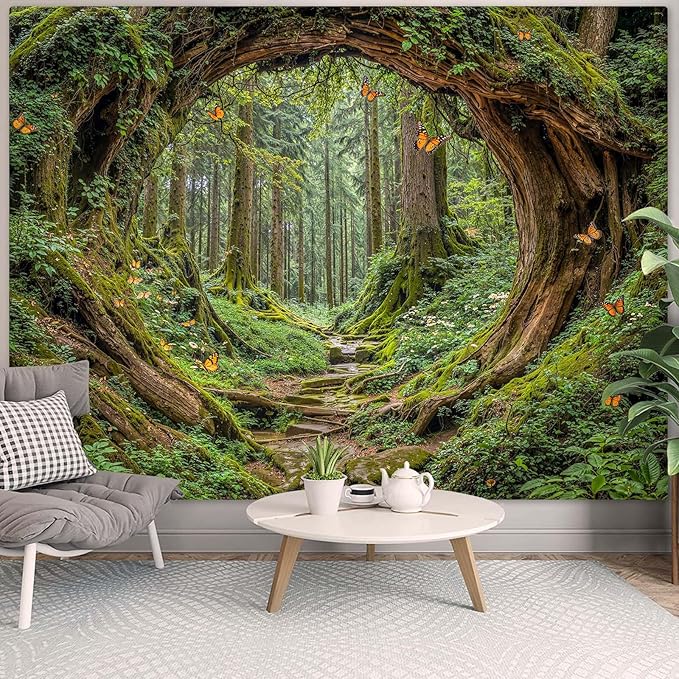 Accnicc Forest Tapestry Green Nature Tree Wall Tapestry for Bedroom Aesthetic Jungle Outdoor Landscape Small Tapestries Wall Hanging for Dorm Living Room Decor 60 x 44 Inch
