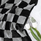 WRENSONGE Checkered Throw Blanket, Black Grey Checkered Soft Cozy Fluffy Warm Hand Made Throw Blankets for Couch, Sofa, Chair, Bed, Picnic,Travel Lightweight Bed Blankets for Men