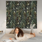 WNAGT Dark Vintage Floral Botanical Tapestry Wall Hanging, Cottage Core Decor, Green Fern Leaf Plant Flower Wall Blanket Decor for Home Bedroom Living Room, 50x60 Inch