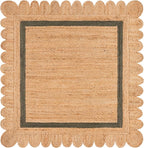 SAFAVIEH Natural Fiber Collection Area Rug - 6' Square, Natural & Olive, Handmade Jute, Ideal for Living Room, Bedroom, Dining Space (NF896X)