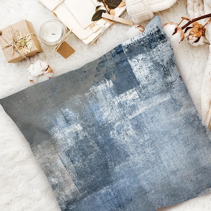 COLORPAPA Blue Throw Pillow Covers 20x20 Set of 4 Decorative Cushion Cover Grey Abstract Art Painting Pillowcase for Sofa Bedroom Living Room Décor