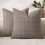 Woaboy Linen Check Throw Pillow Covers Taupe Gray Farmhouse Modern Boho Vintage 18x18 Inch Set of 2 Decorative Cushion Covers for Sofa Couch Bedroom Living Room Home Decor