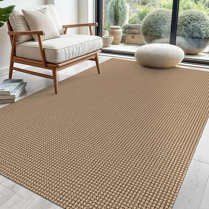 EARTHALL Woven Area Rug 4x6 Ft Washable Rugs for Entryway Non Slip Braided Throw Rugs Bedroom Carpet Cotton Entry Rug Cotton Floor Carpets for Bedroom Dining Room Living Room, Orange/Tan/Brown