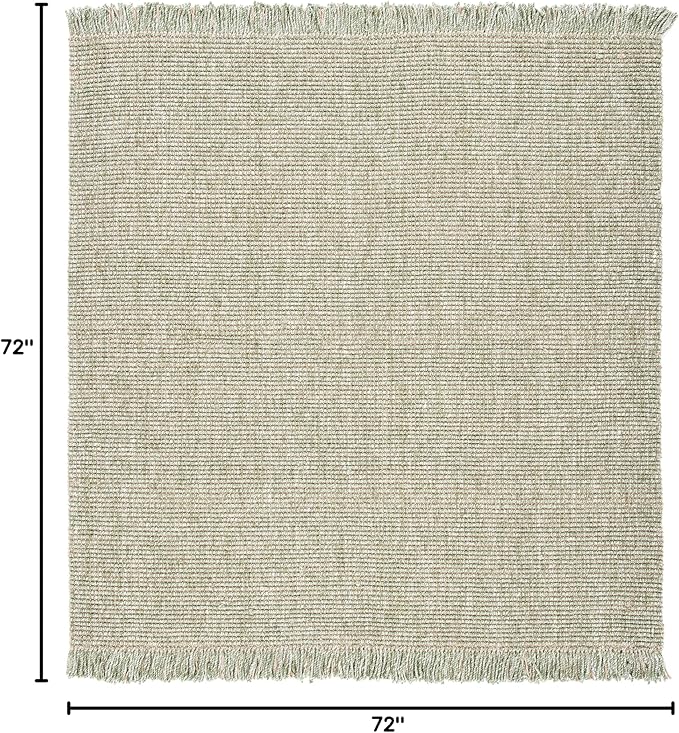 SAFAVIEH Natural Fiber Collection Area Rug - 6' Square, Green & Natural, Handmade Woven Fringe Jute, Ideal for High Traffic Areas in Living Room, Bedroom (NF826Y)