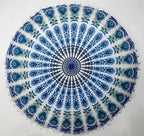 CRAFT KALA Boho Large Floor Pillow Pouf Cover Mandala Meditation Room Pillow Cover for Adults Round Bohemian Seating Pouf Cushion Cover for Kids Playroom 22" Green Sky Peacock