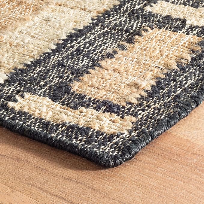 Dash and Albert Cassia Handwoven Jute Rug, 3 X 5 Feet, Black/Neutral Geometric Pattern - Premium Luxury Hotel Quality Soft Breathable Hypoallergenic Machine Washable Easy Care All Season