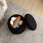 Flouki 19.5" Storage Ottoman Round, Vanity Stools for Bedroom, Sherpa Pouf Ottoman with Removable Lid, Modern Ottoman Stool for Girls Women, Foot Stool for Living Room, Black