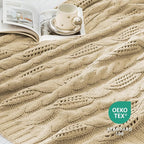 Amélie Home Chunky Knit Throw Blanket, Dual-Sided Soft Chenille Breathable Cable Knitted Blanket for Couch, Farmhouse Decorative Throw for Sofa & Chair, 50"x60", Beige