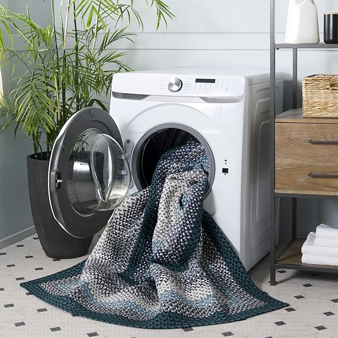 SAFAVIEH Washable Rug Outdoor Braided Collection - 6' x 9', Teal & Multi, Handmade & Reversible, Non-Shedding & Easy to Clean, Ideal for Patio, Backyard, Mudroom (BRD308J)