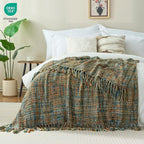 Multi-Color Gold Green Cable Woven Throw Blanket for Couch,50"X60" Boho Style Textured Blankets for Home Decor,Super Soft Warm Cozy Chunky Blanket with Decorative Tassels for Bed