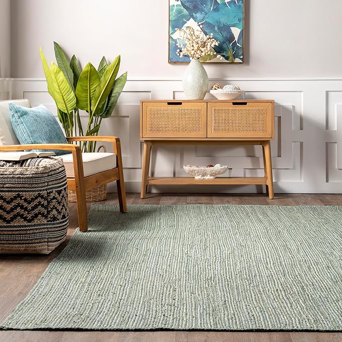 Nuloom Rigo Handmade, Green, 3' x 5', Hand Woven, Farmhouse, Jute, Soft and Textured, High Traffic, Stain Resistant, Easy Clean, Durable Area Rug for Bedroom, Living Room, Dining, Den, Foyer