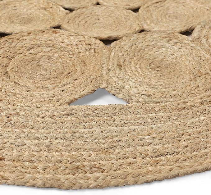 · REDEARTH · Round Area Rug - 5 Feet Braided Scalloped Abaca Embrace Natural Jute Rug- Artisan Made Boho Jute Patterned Rugs for Bedroom, Kitchen, Living Room, Farmhouse, Handmade Vintage Décor