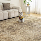 Fmfunctex 2x6 Runner Rug Brown Vintage Neutral Washable Distressed Non Slip Low Pile Indoor Carpet Soft Retro Floral Hallway Entryway Rug for Kitchen Living Room Bedroom Bathroom Laundry Entry Bedside